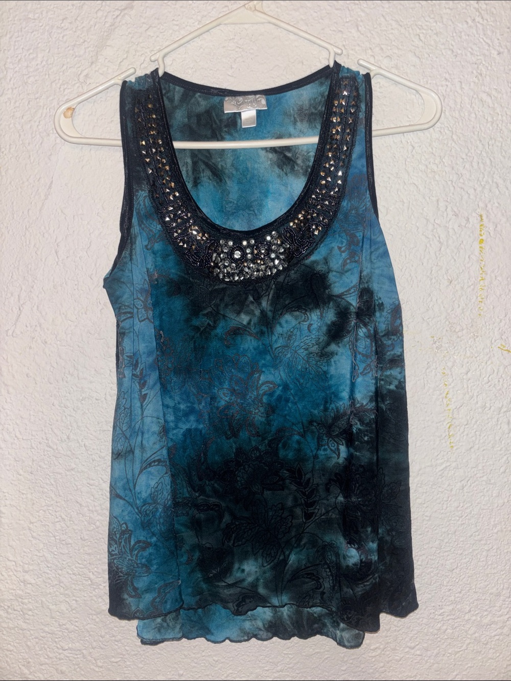 ♥️Dressbarn♥️Teal & Black Beaded Scoop Neck Tank Top size large